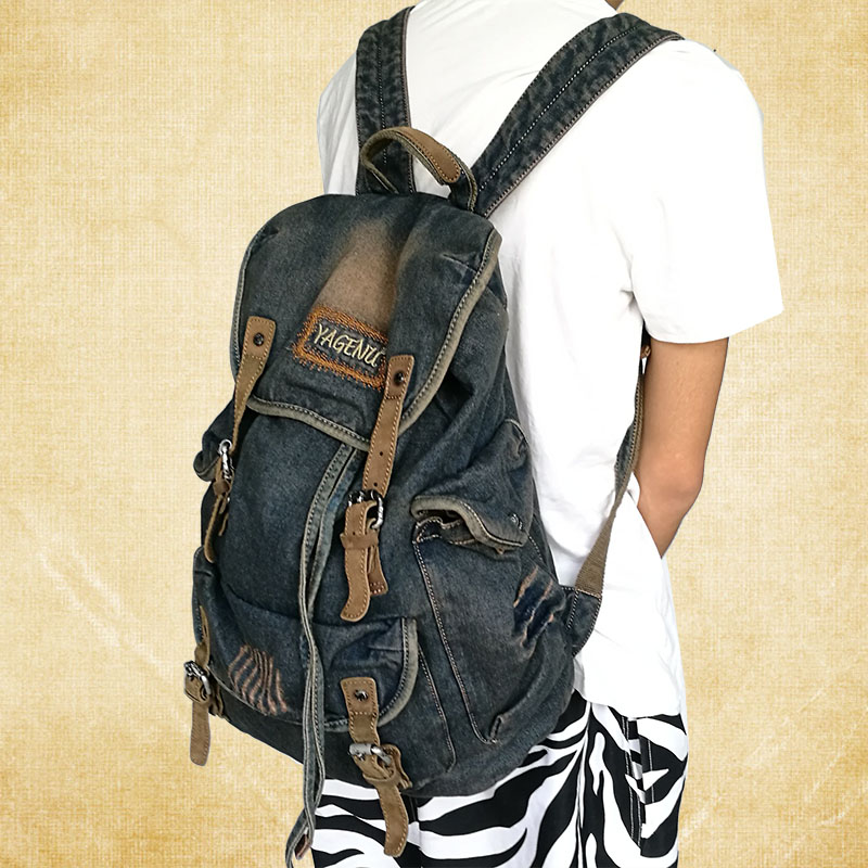 Canvas Backpack Casual - レトロキャンバスレザーダブルショルダーバッグカジュアルトラベルバックパック大容量夏のトレンディなブックバッグ男性と女性用
